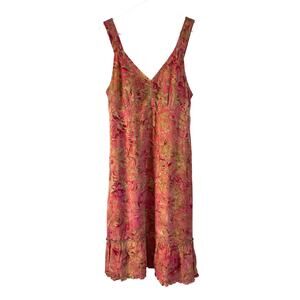 Nomadic Traders Pink Floral Midi Dress Sleeveless Ruffle Rayon Boho Large